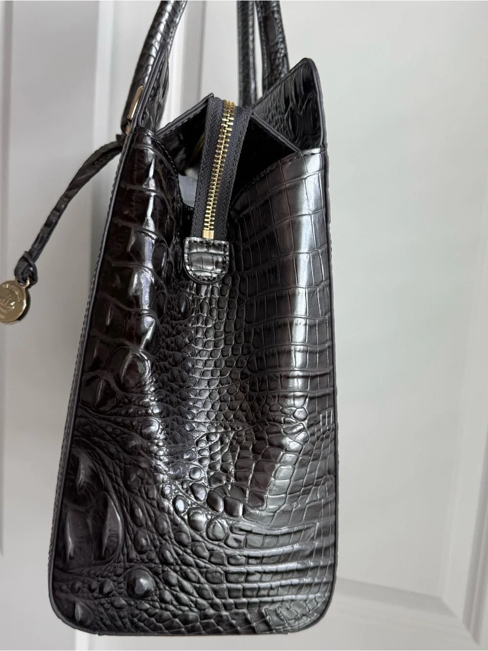 Brahmin Finley Carryall Charcoal Pewter Grey Melbourne Leather